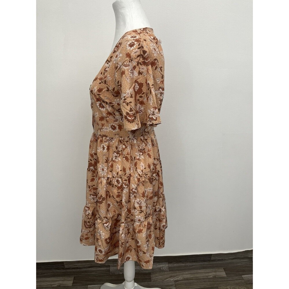 Mine Women’s A Line Dress Layered Button Down Small Floral V Neck Short Sleeve - Picture 4 of 12